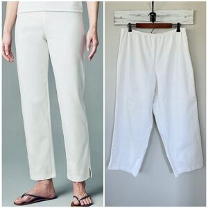 EILEEN FISHER 1X System Stretch Cotton Twill Slim Ankle Pants • Bone White